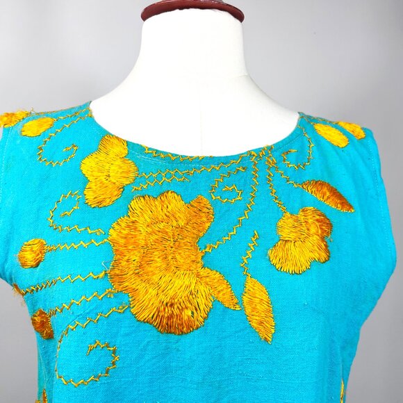 Vintage Boho Summer Shift Dress – Hand Embroidered Orange Floral with Fringe Hem - Picture 6 of 12